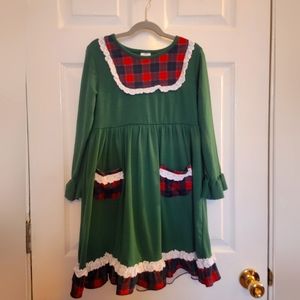 Sparkle in Pink green, red, and white Christmas dress, girls 4XL (10/12)
